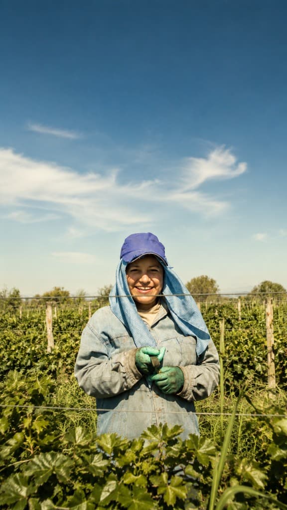 Productora en un viñedo